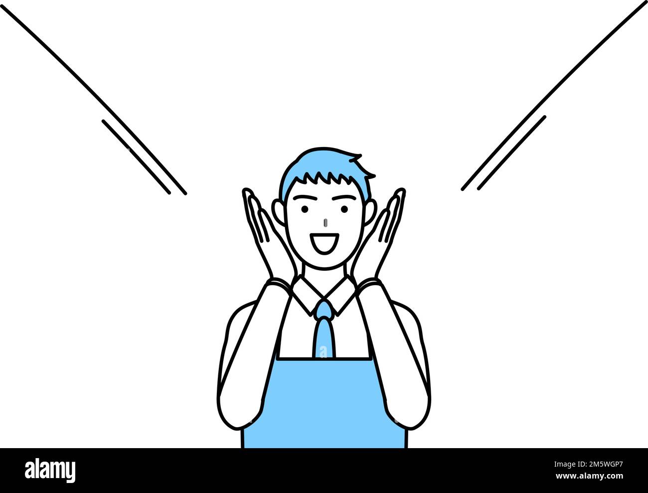 A man in an apron calling out with his hand over his mouth Stock Vector ...