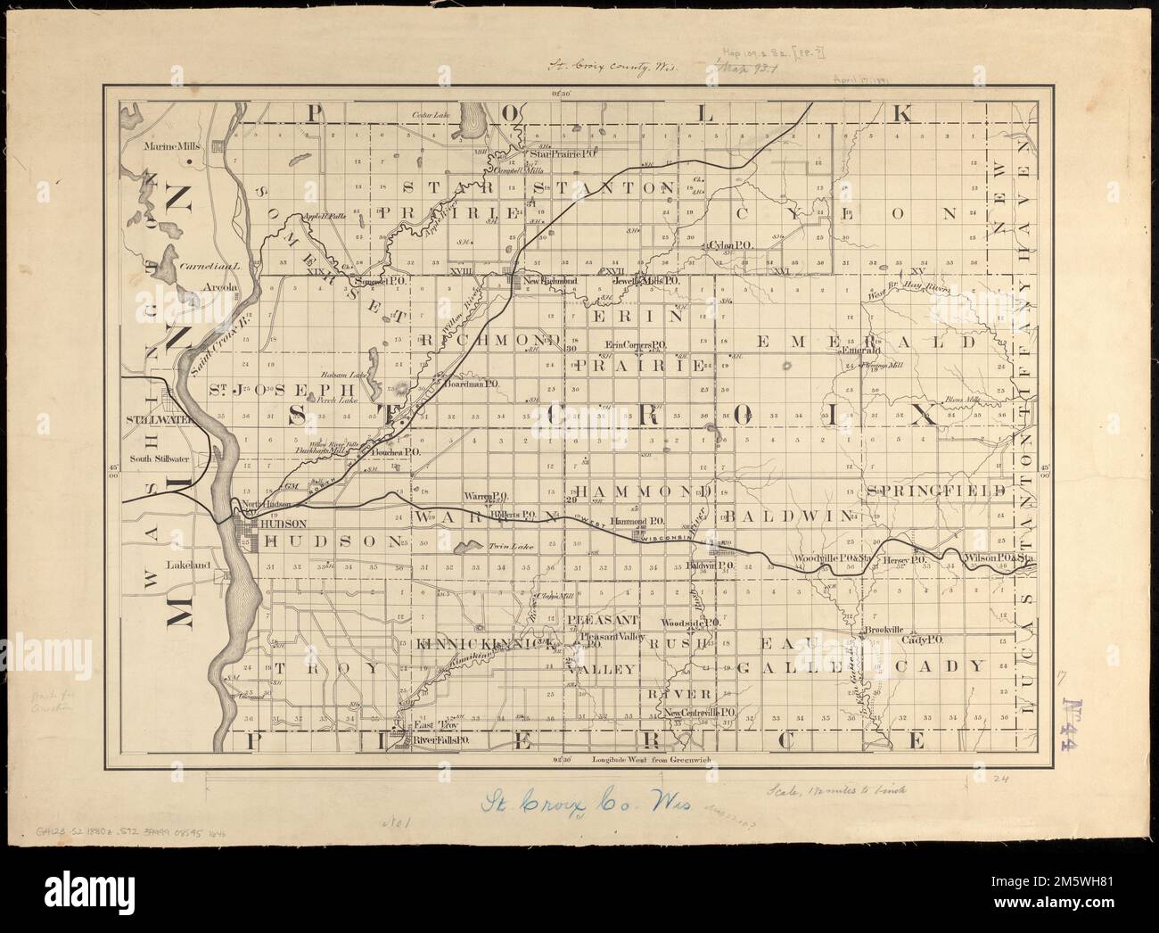 St. Croix County, Wis.. Title in manuscript in upper margin. Relief