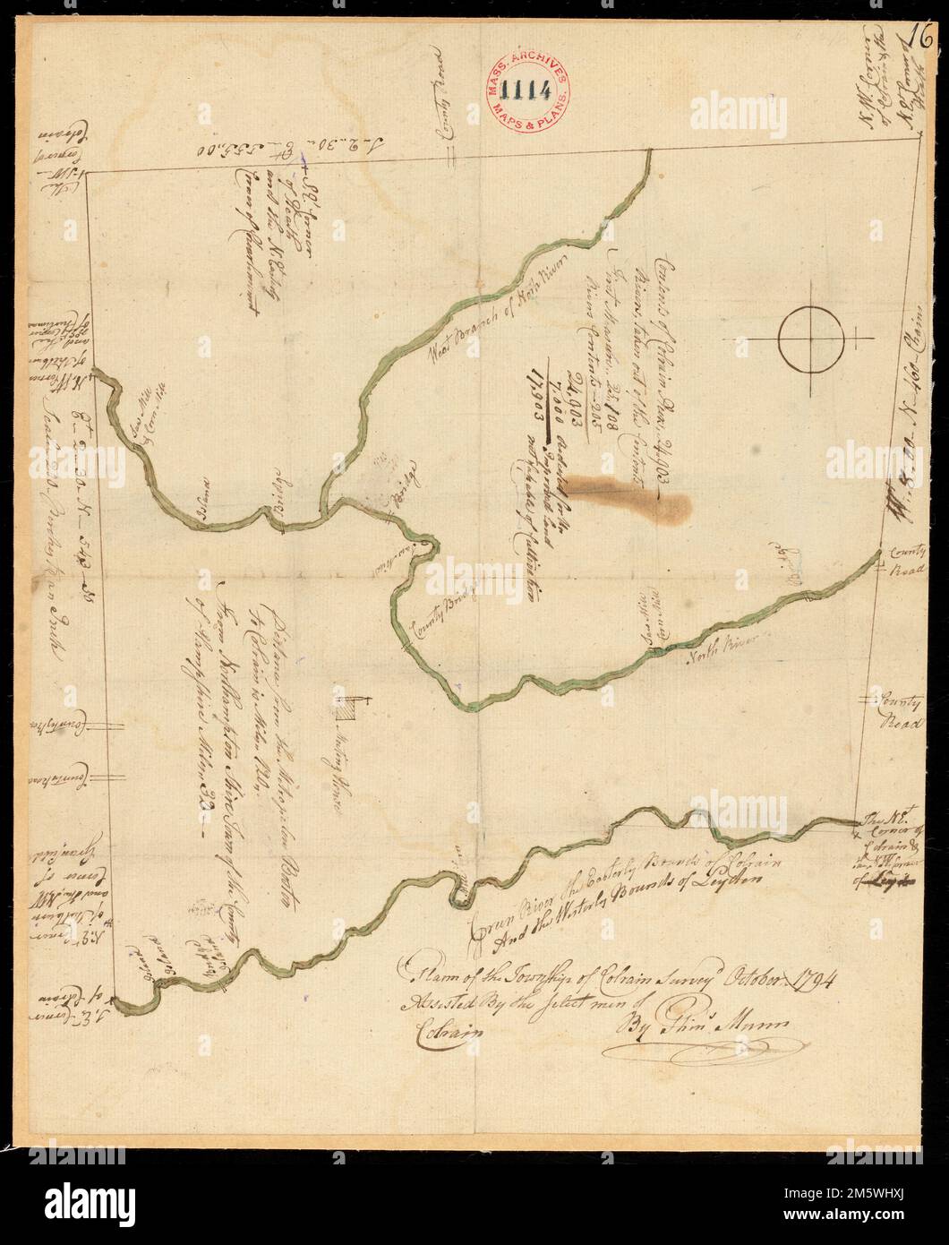 Plan of Colrain made by Phineas Munn, dated October, 1794..... , Massachusetts  , Franklin  ,county   , Colrain Stock Photo