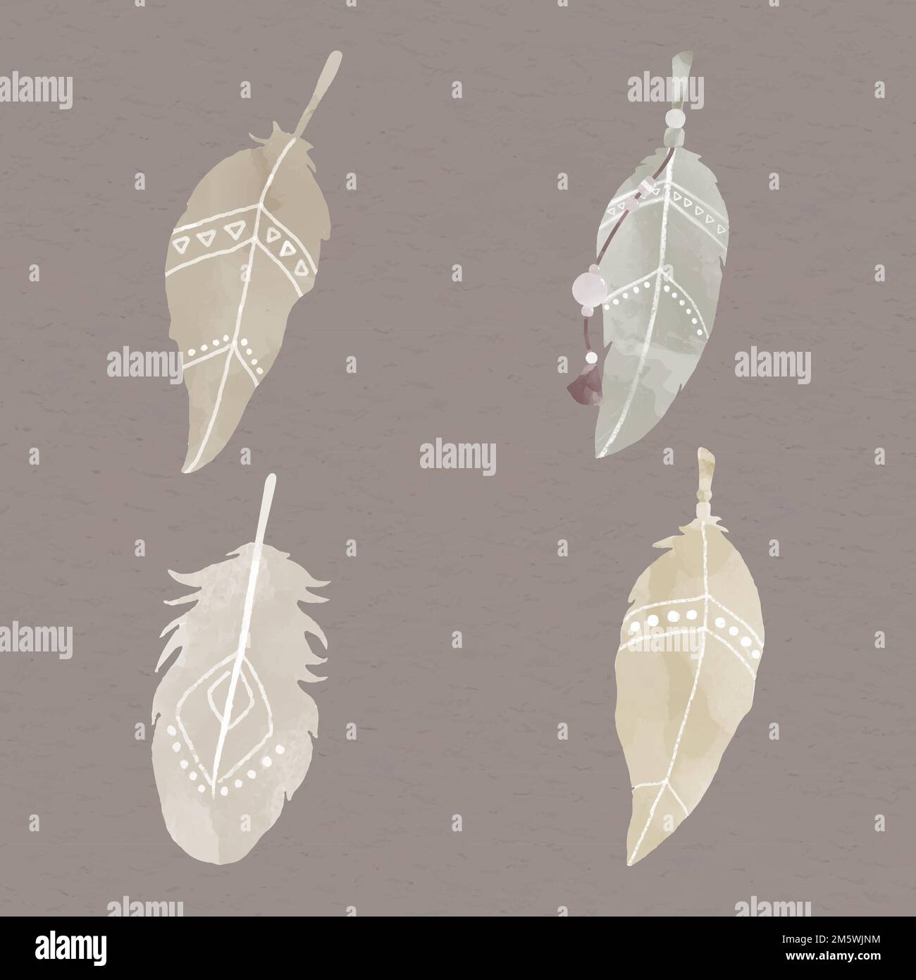 Hand drawn feather vector Bohemian style set Stock Vector Image & Art ...