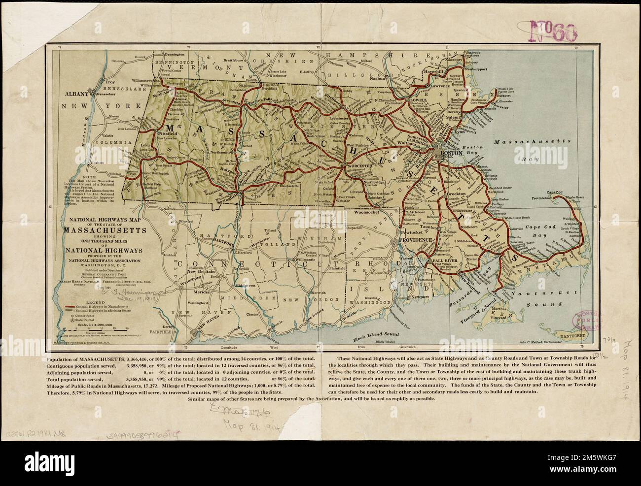 National Highways Map Of The State Of Massachusetts Showing One National Highways Map Of The State Of Massachusetts Showing One