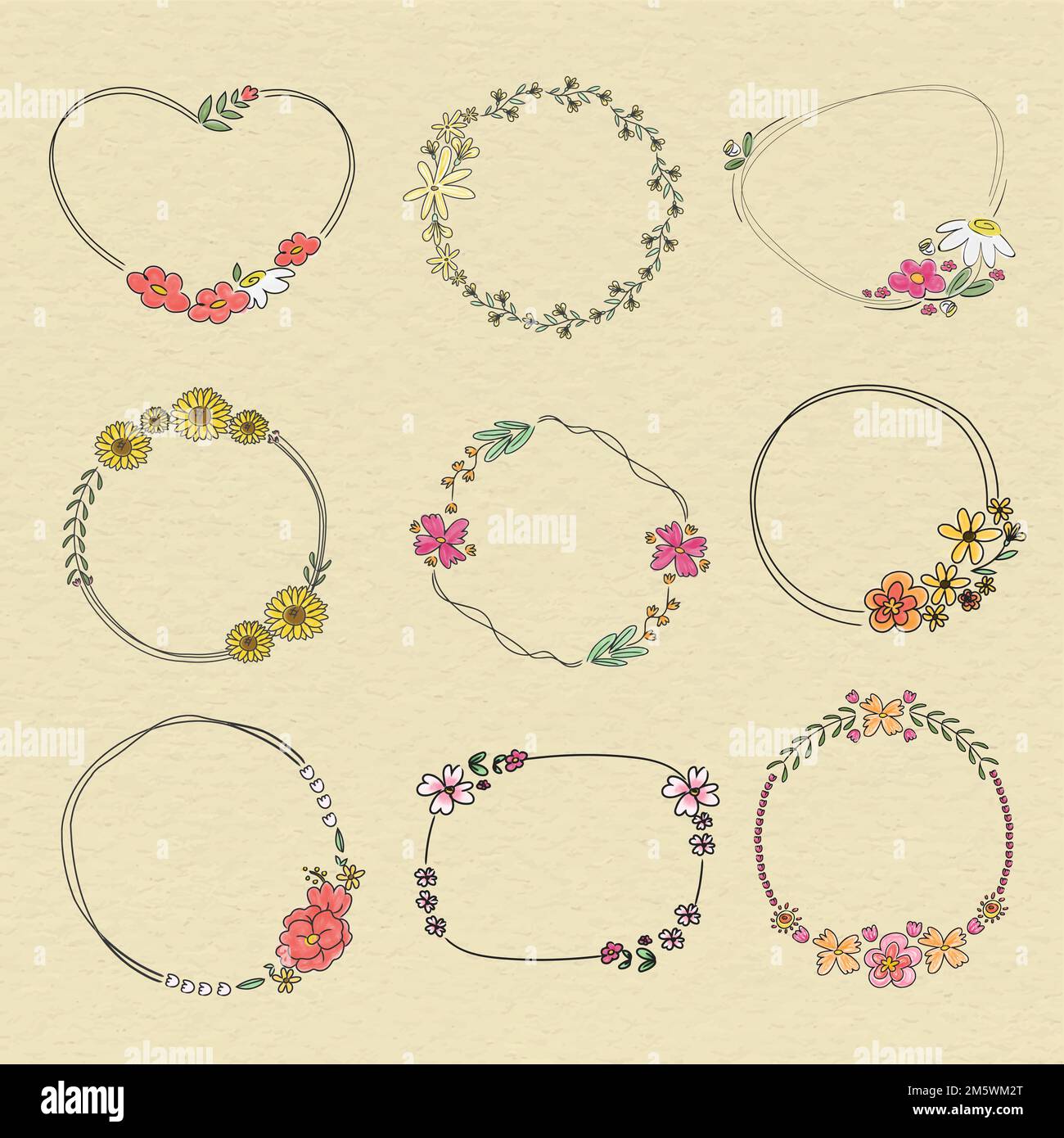 Hand drawn flower wreath vector set Stock Vector Image & Art - Alamy