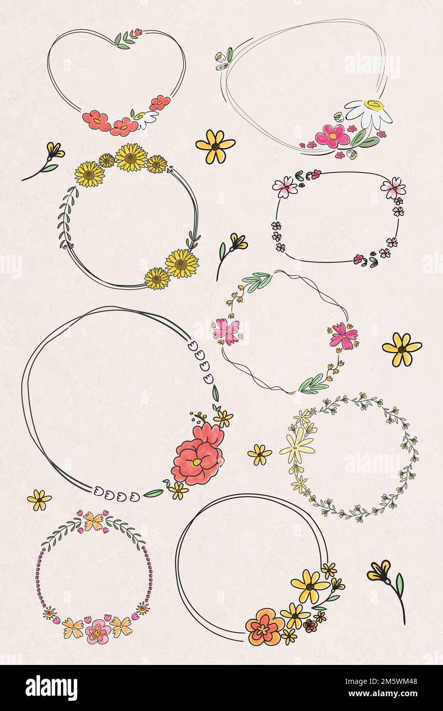 Hand drawn flower wreath vector set Stock Vector Image & Art - Alamy