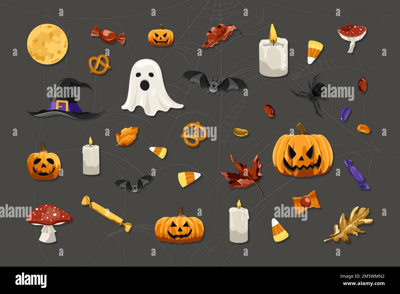 Halloween elements set on black background vector Stock Vector