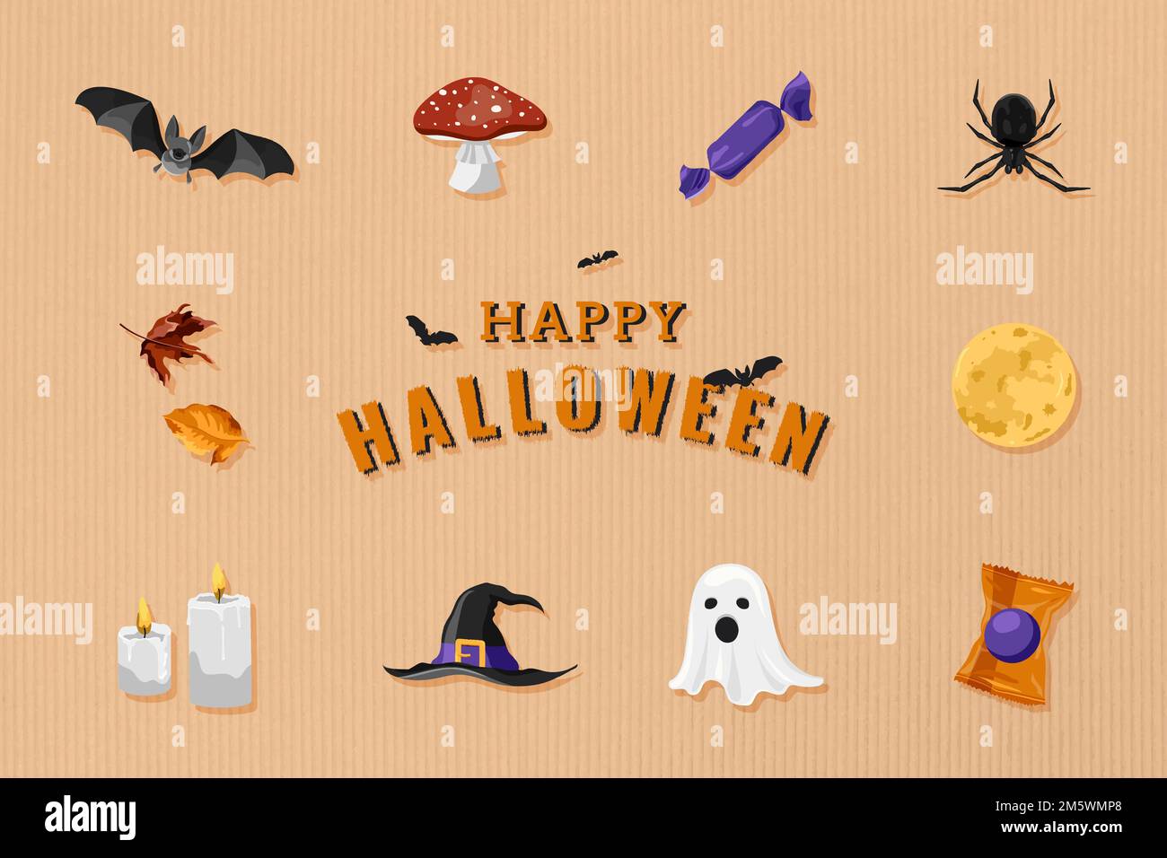 Halloween elements set on pastel orange background vector Stock Vector