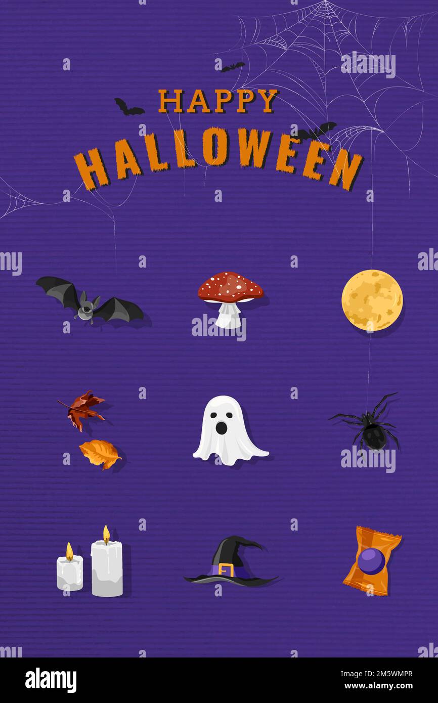 Halloween elements set on purple background vector Stock Vector