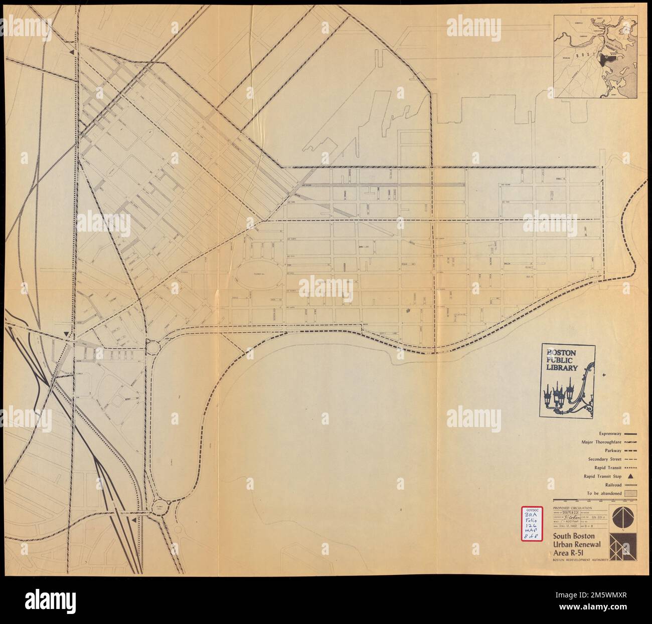 Transit Map Inset South Boston urban renewal area r-51 : proposed circulation. Shows ...