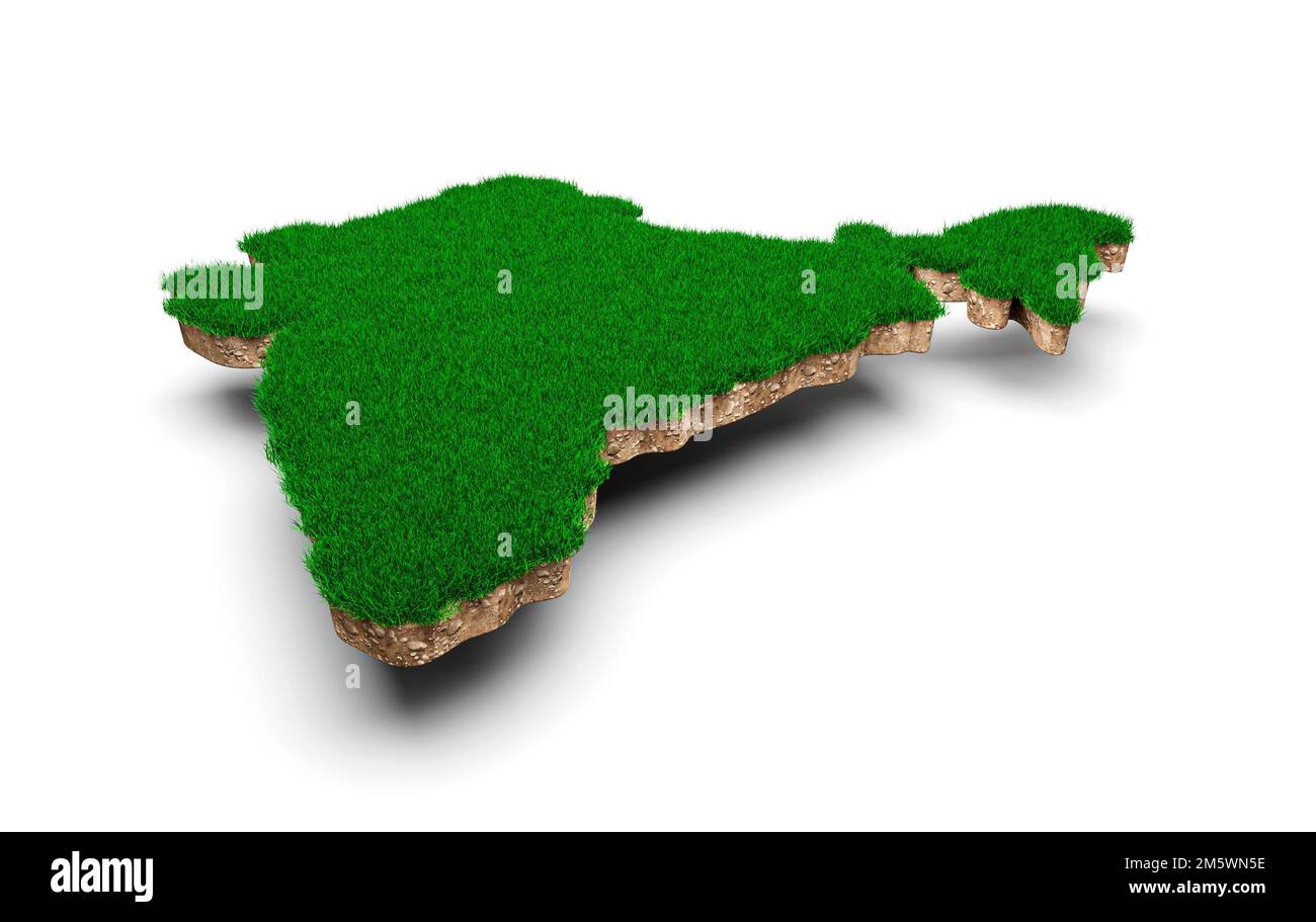 A 3d illustration of an Indian map soil land, a geology cross section
