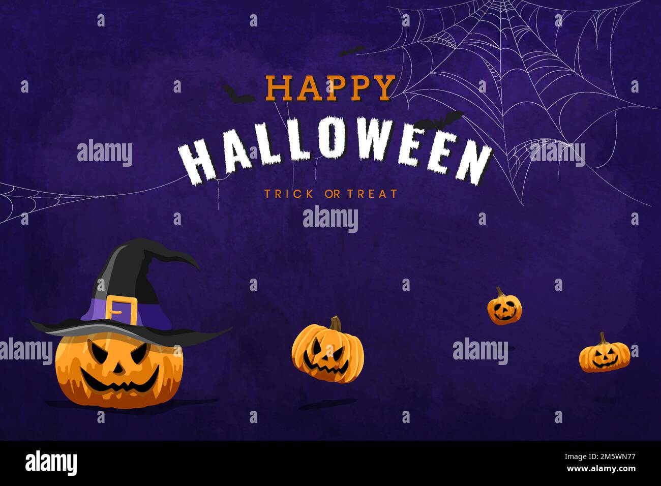 Happy Halloween Jack O'Lantern elements on purple background vector Stock Vector