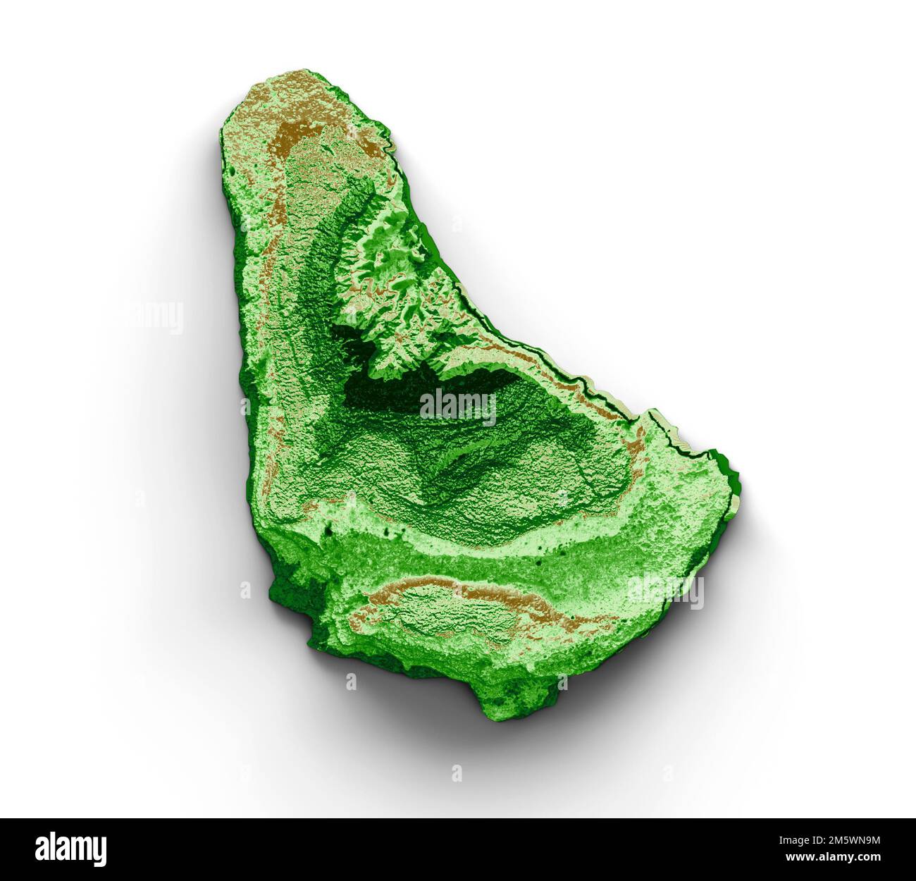 A topographic illustration of a Barbadian map, with tint-shaded ...