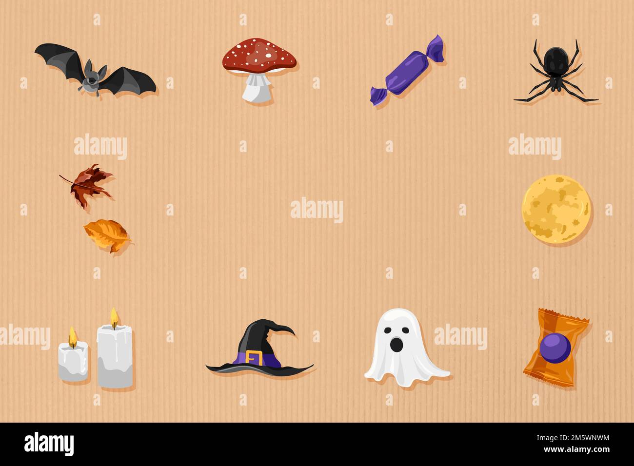 Halloween elements frame on pastel orange background vector Stock Vector
