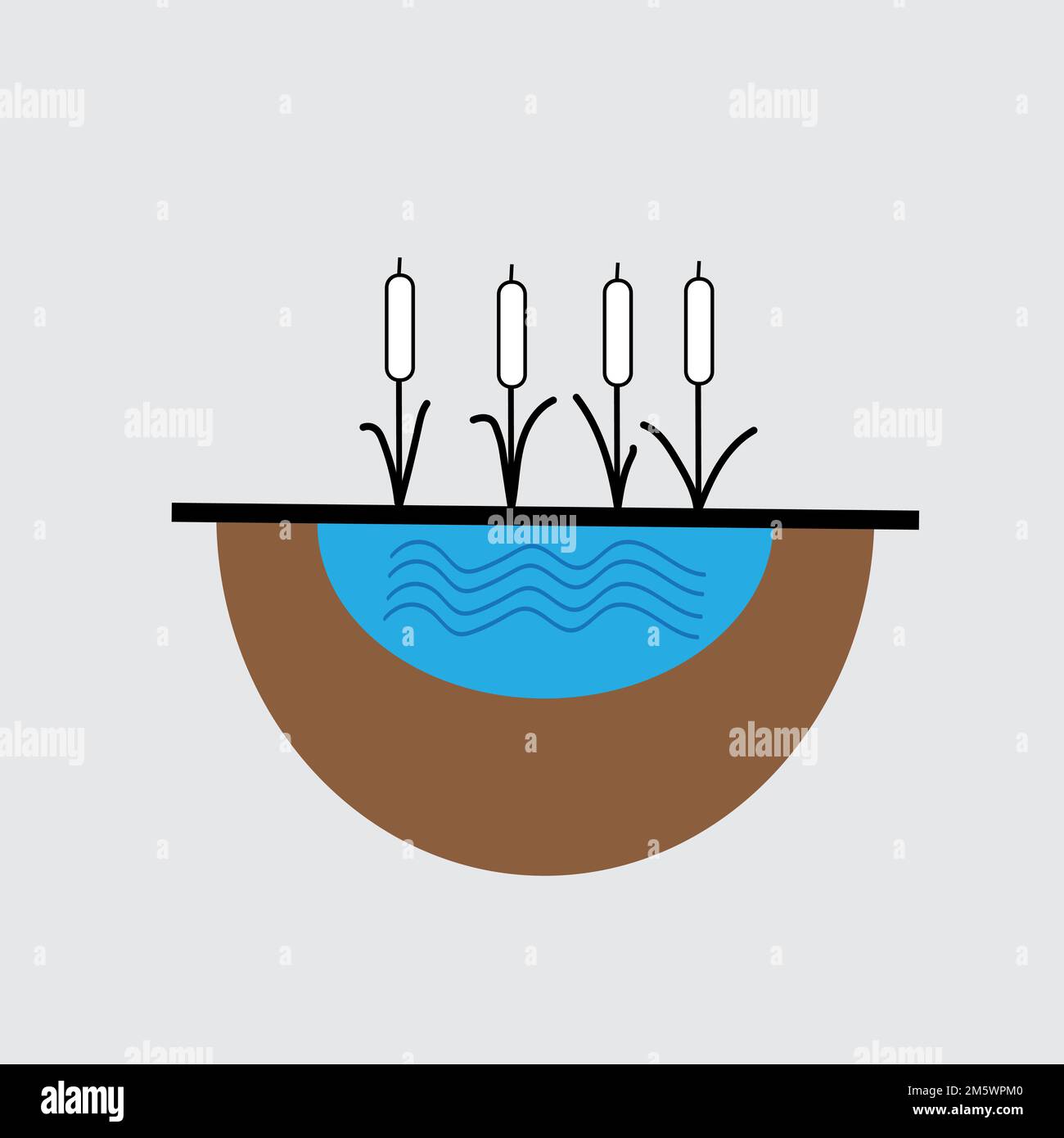 Icon of cat tail plant, soil and underground water Stock Vector Image