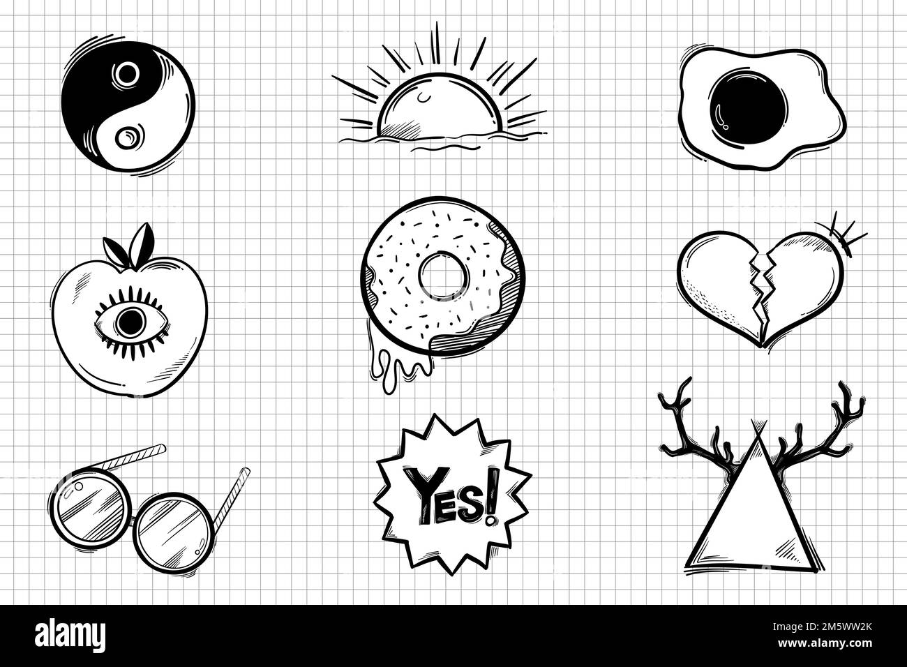 Bw funky icon vector doodle cartoon sticker set Stock Vector Image ...