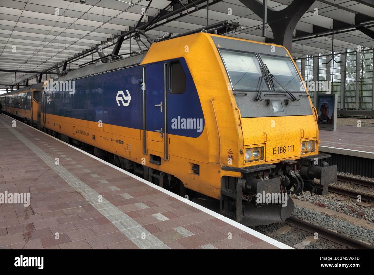 NS 'TRAXX' Class 186 electric locomotive E186 111 at Rotterdam Centraal railway station, Netherlands. Stock Photo