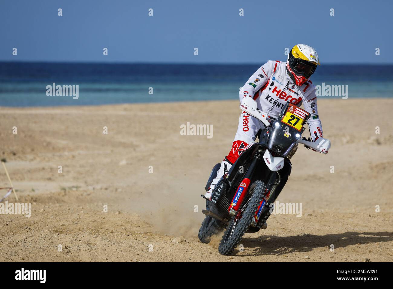 Yanbu, Saudi Arabia. 31st Dec, 2022. December 31, 2022, Rome, Saudi Arabia:  27 RODRIGUES Joaquim (prt), Hero Motorsports Team Rally, Hero, Moto, FIM  W2RC, Motul, action during the Prologue of the Dakar