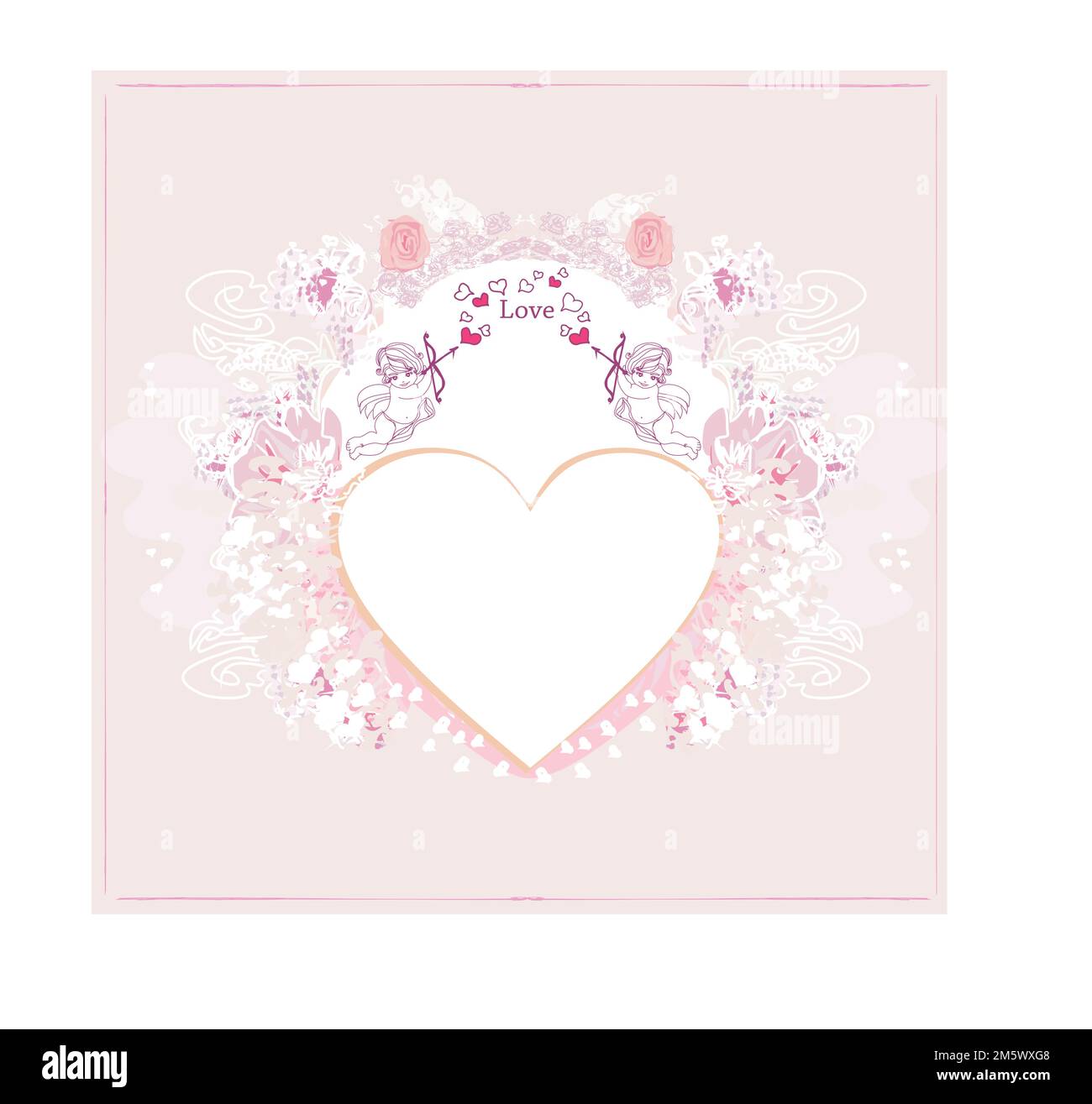 happy valentines day vintage card with cupids and vintage frame Stock ...