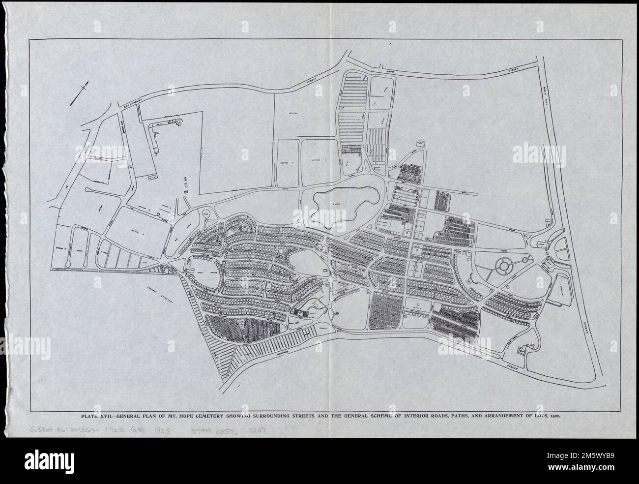 General Plan Of Mt. Hope Cemetery Showing Surrounding Streets And The 