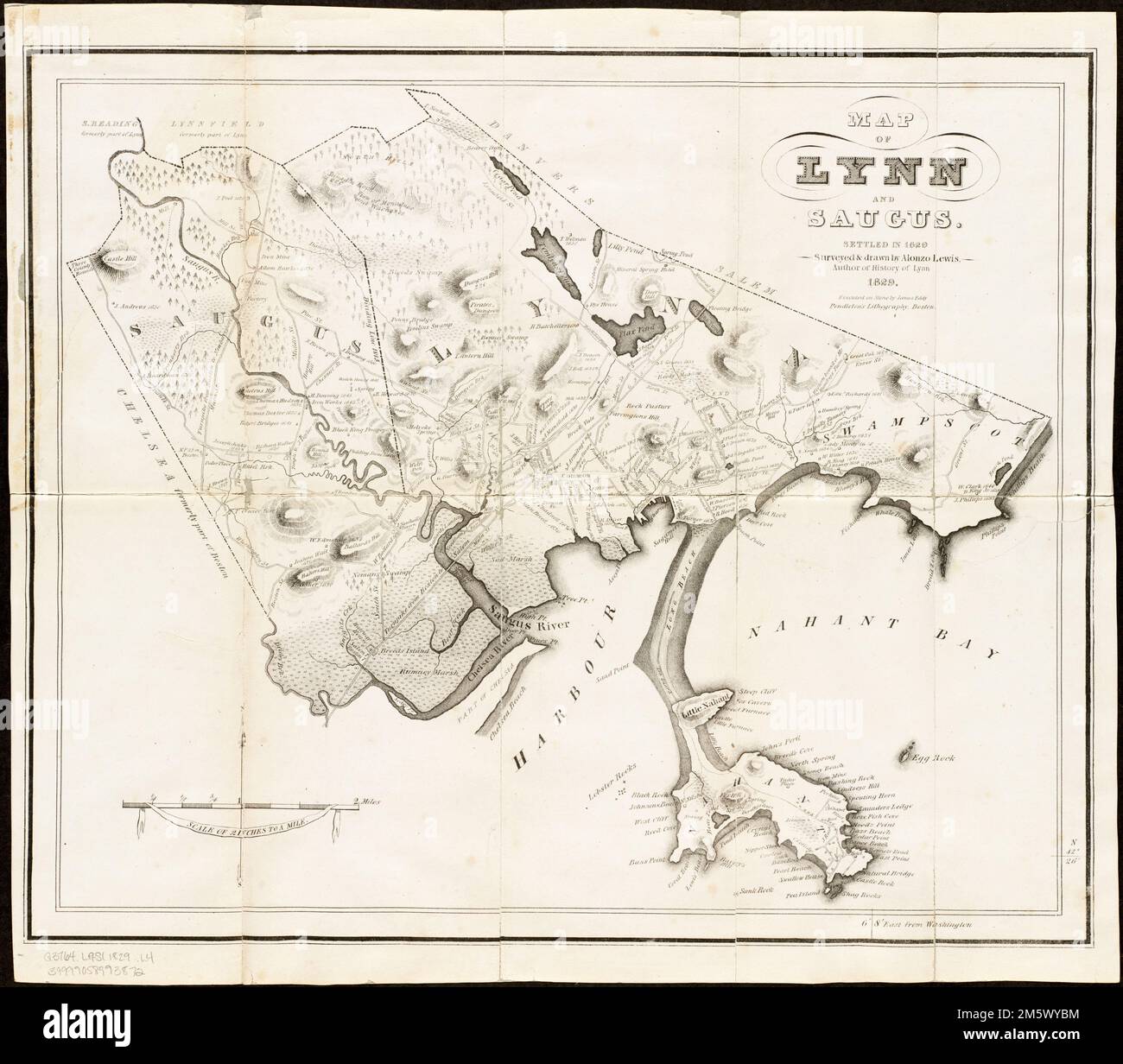 Map of Lynn and Saugus settled in 1629. Relief shown by hachures