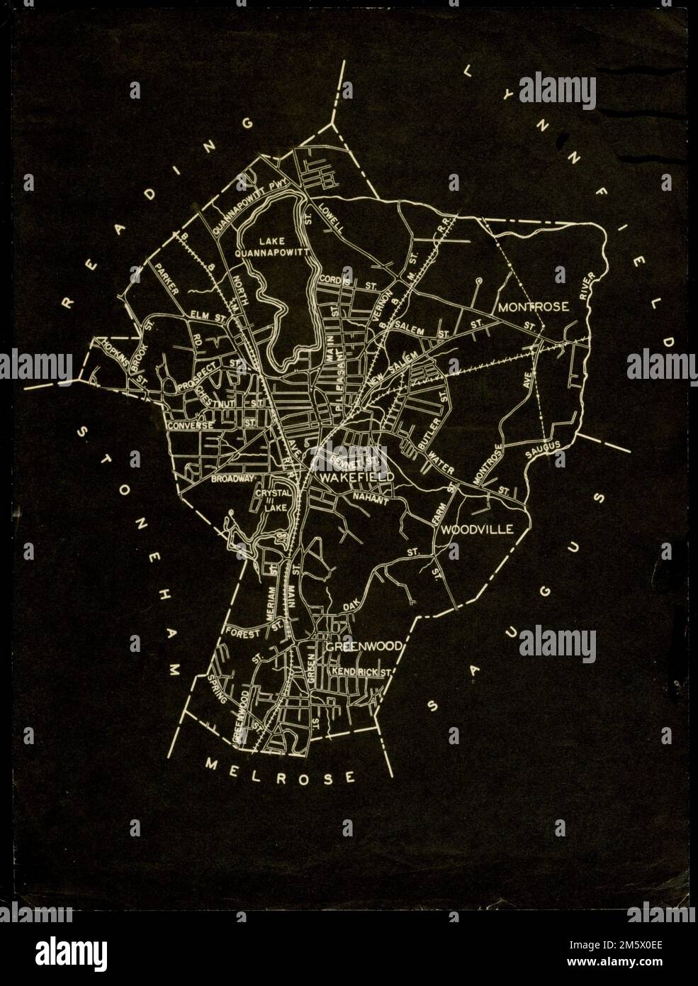 Wakefield, Massachusetts. Map depicts entire town of Wakefield around