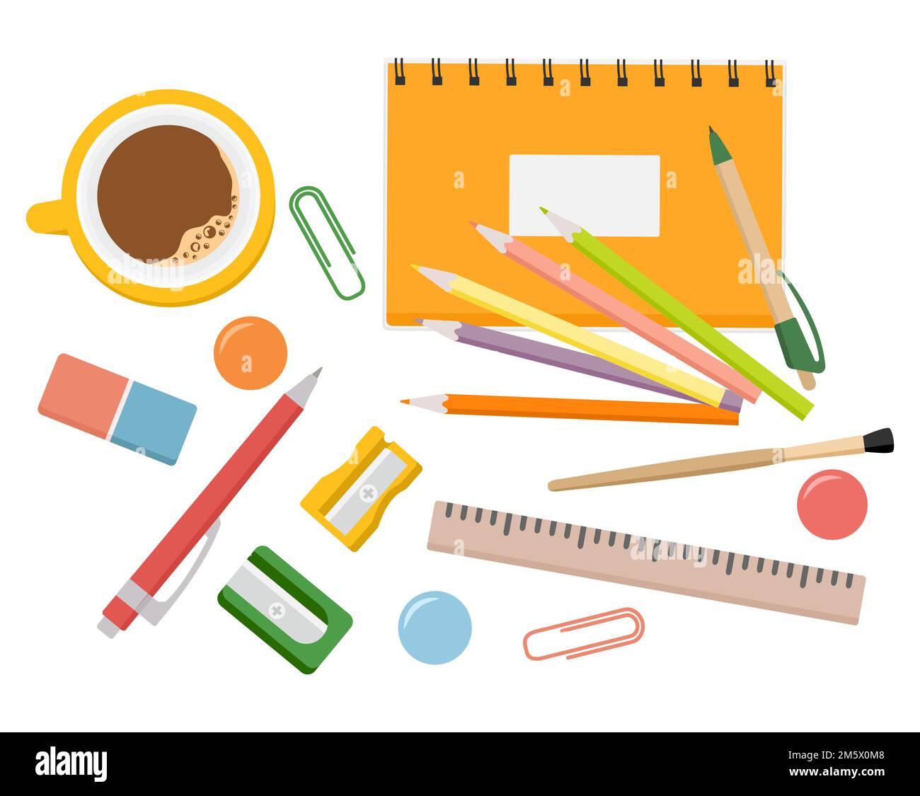 Stationery with Ruler, Pencil, Pen and Book Cartoon Vector Icon  Illustration - Stationery - Sticker