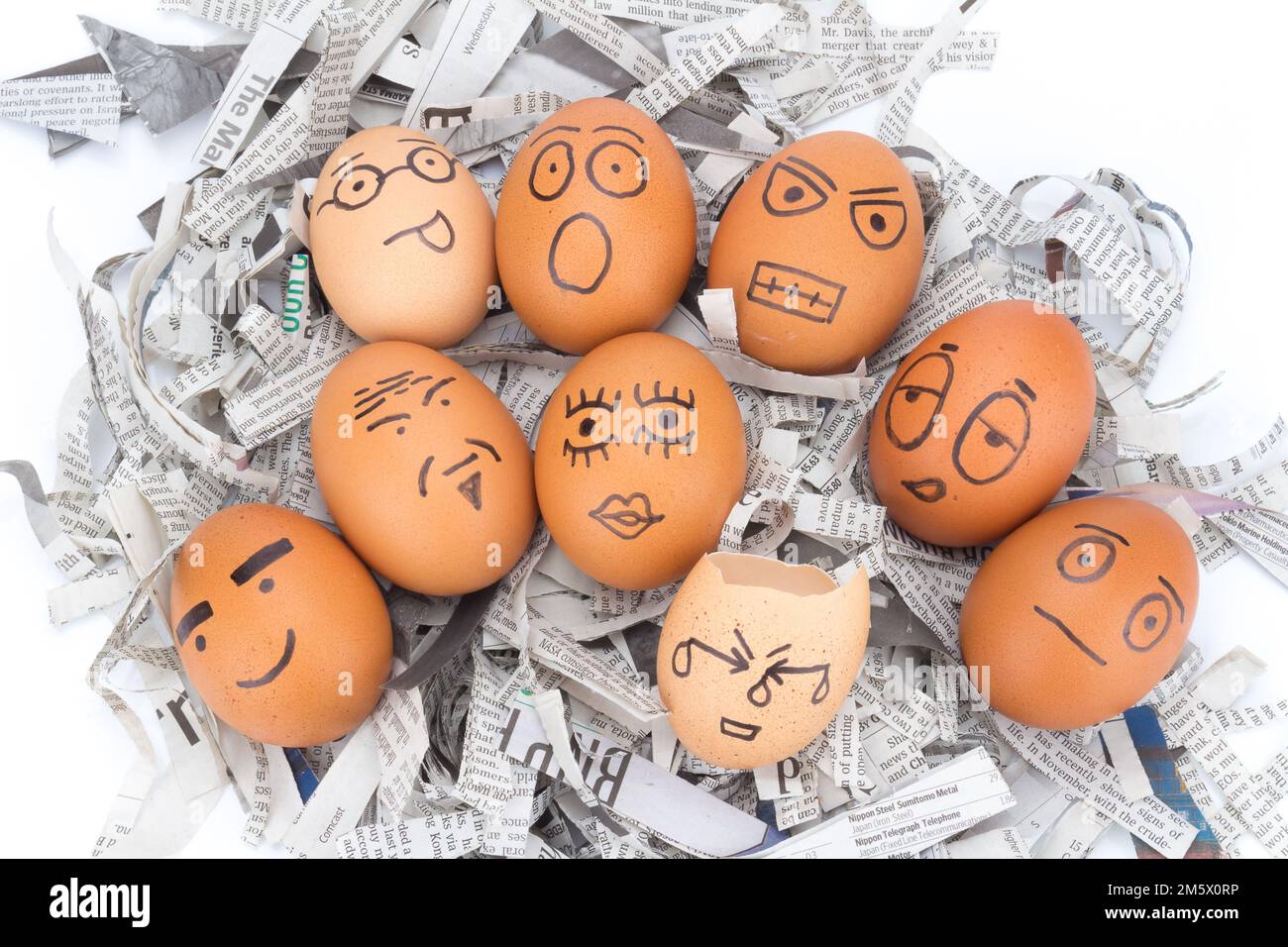egg face on newspapers recycle Stock Photo Alamy