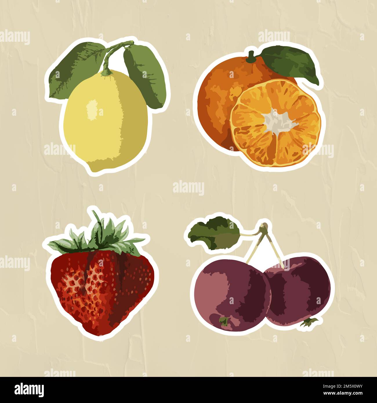 Vectorized tropical fruit sticker collection design elements Stock Vector