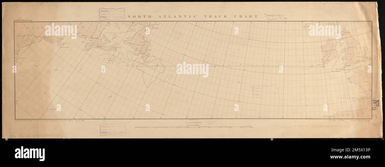 North Atlantic track chart. April 1884. 'No. 3029.'... , Atlantic Ocean Stock Photo
