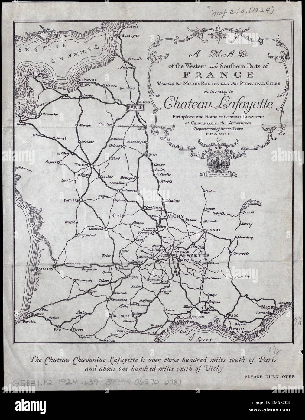 A map of the western and southern parts of France showing the motor
