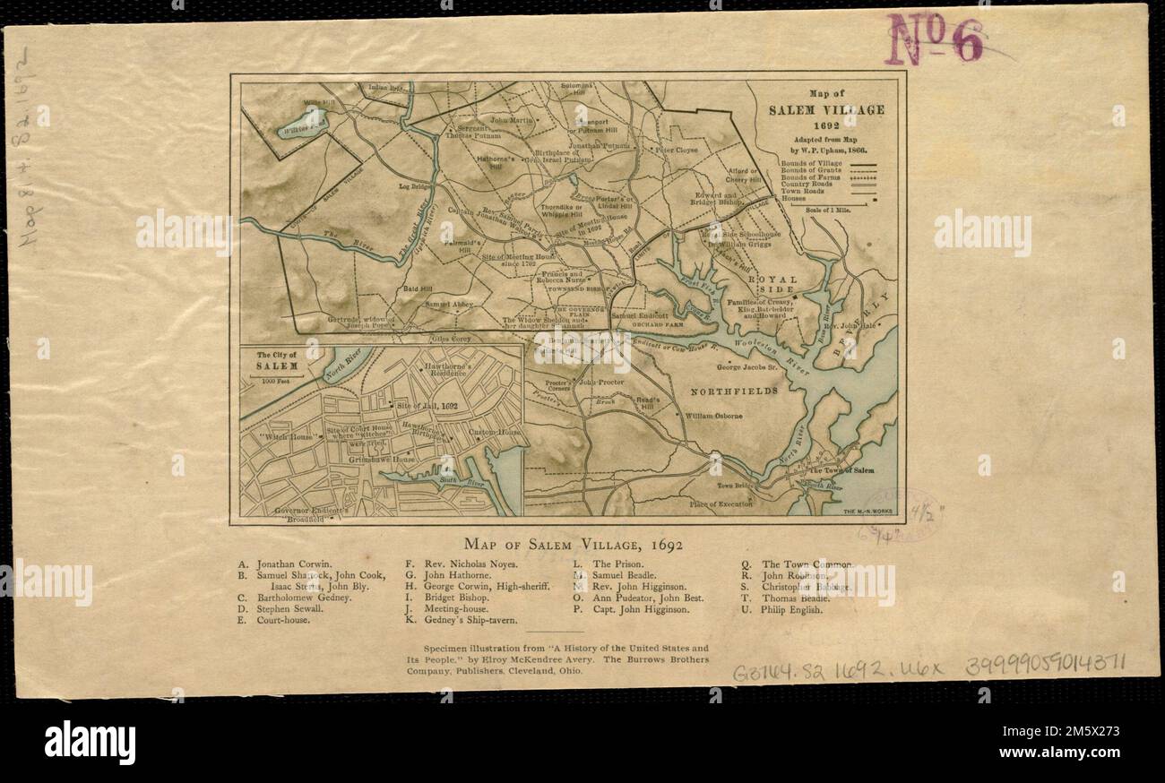 Map of Salem Village 1692. Includes index to places of interest and