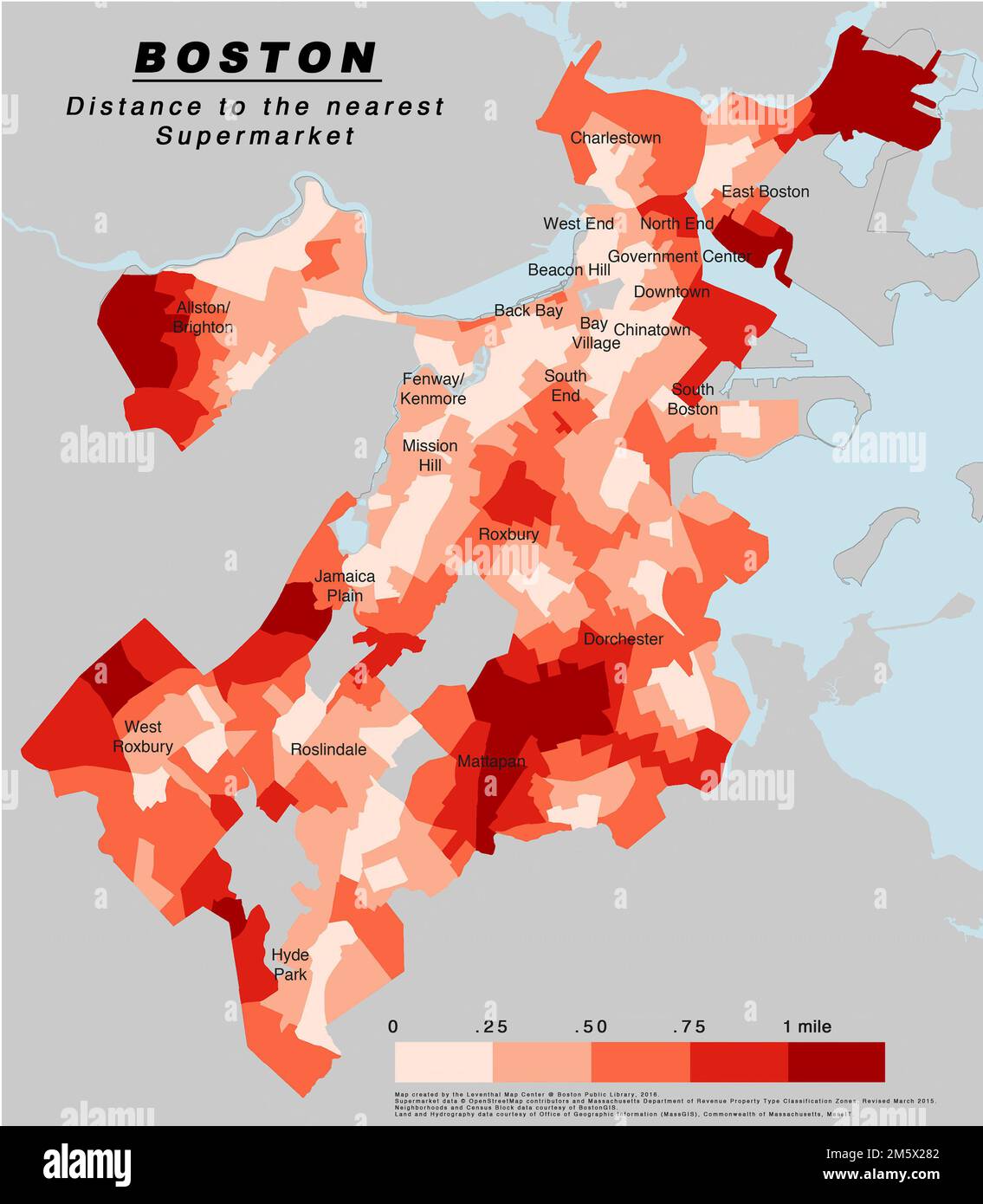 Boston distance to the nearest supermarket.. Access to fresh