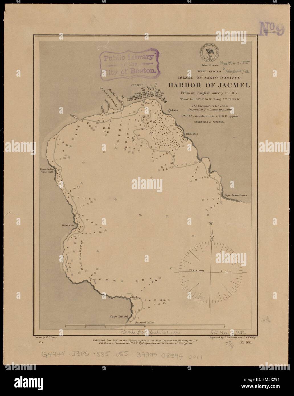 West Indies, island of Santo Domingo, harbor of Jacmel : from an English survey in 1817. Relief shown by hachures... Harbor of Jacmel. Harbor of Jacmel, Haiti  , Sud-Est  , Baie de Jacmel Stock Photo