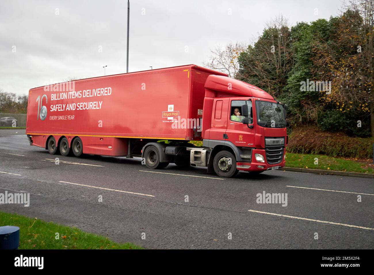 royal mail daf articulated lorry with bulk loads of mail newtownabbey