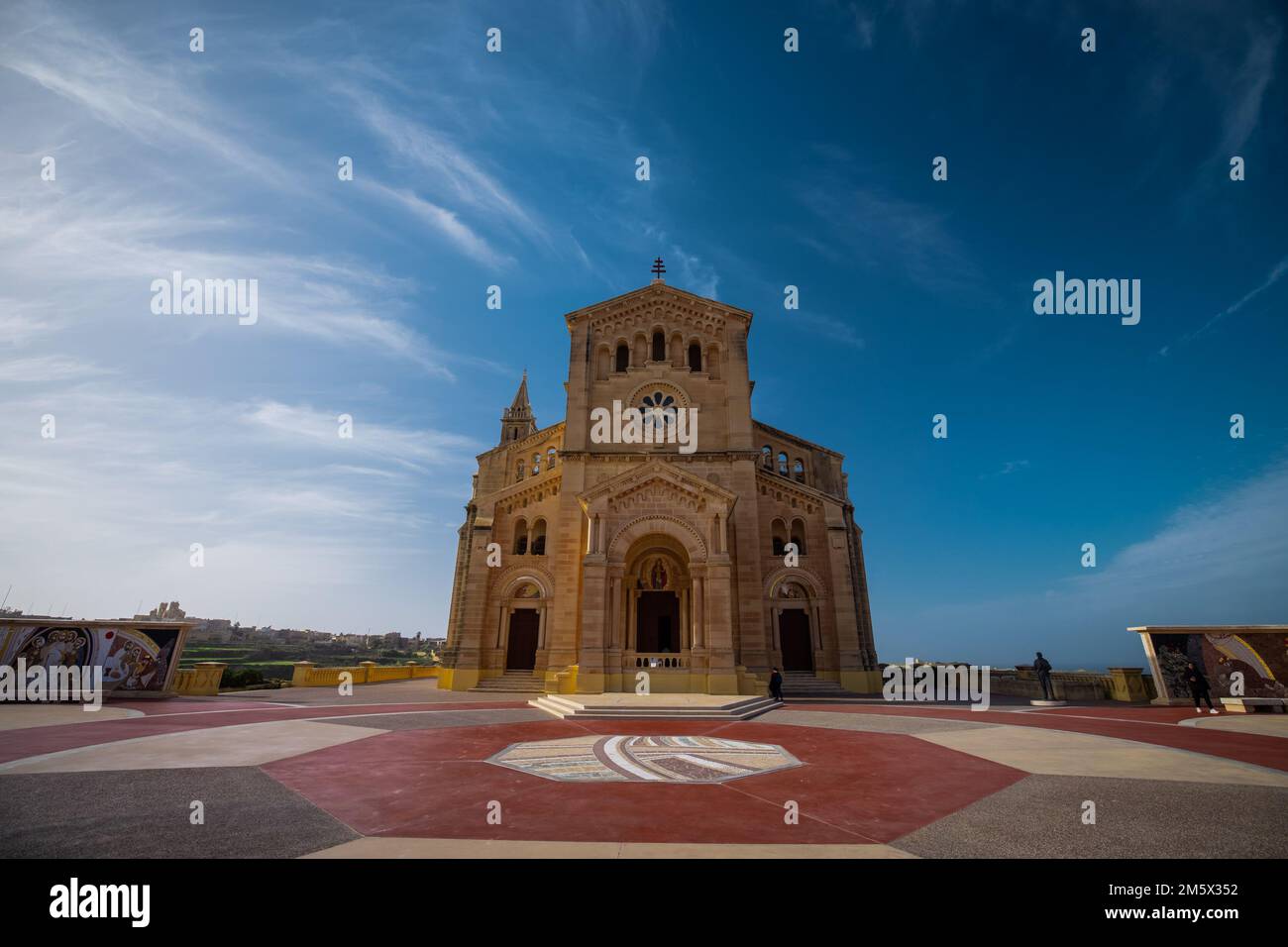 Overv iew of majestic and big Basilica of the National Shrine of the Blessed Virgin of Ta' Pinu on the island of Gozo, Malta on a sunny day. Stock Photo