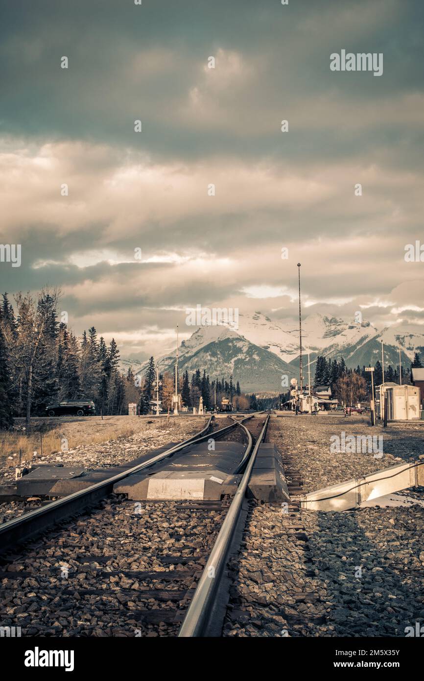 Train Tracks,Banff National Park Canada Stock Photo