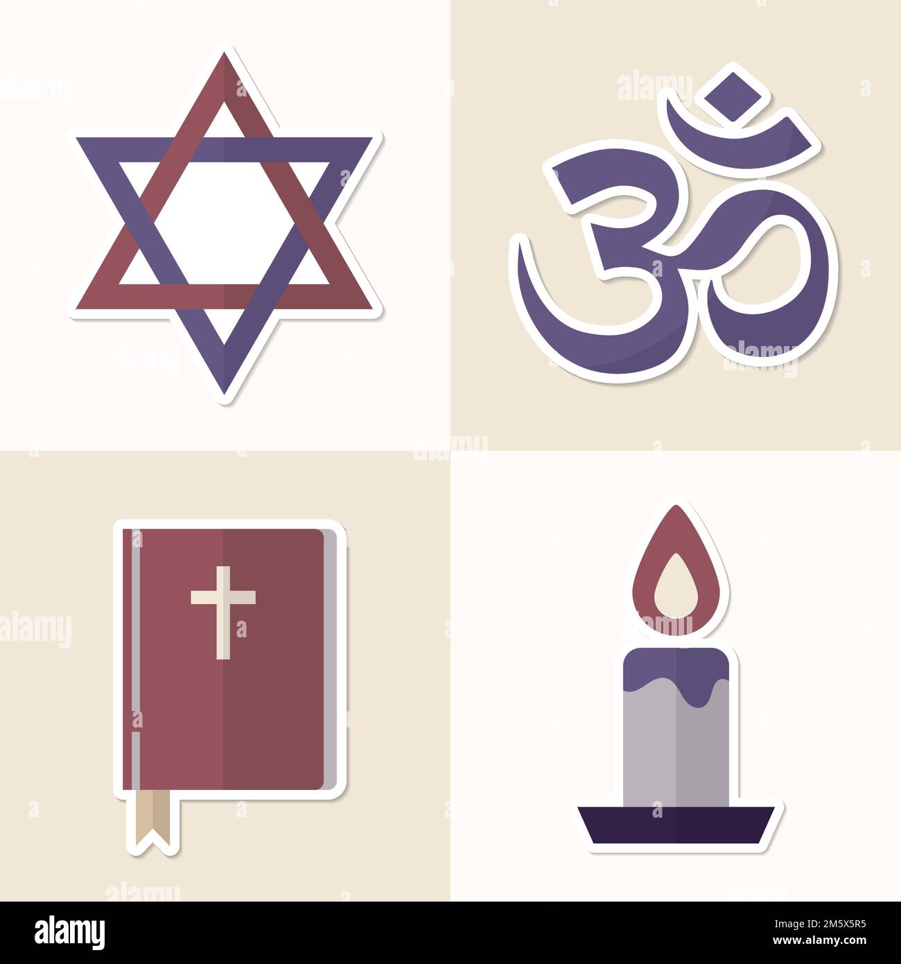 Mixed religious symbols sticker set vector Stock Vector