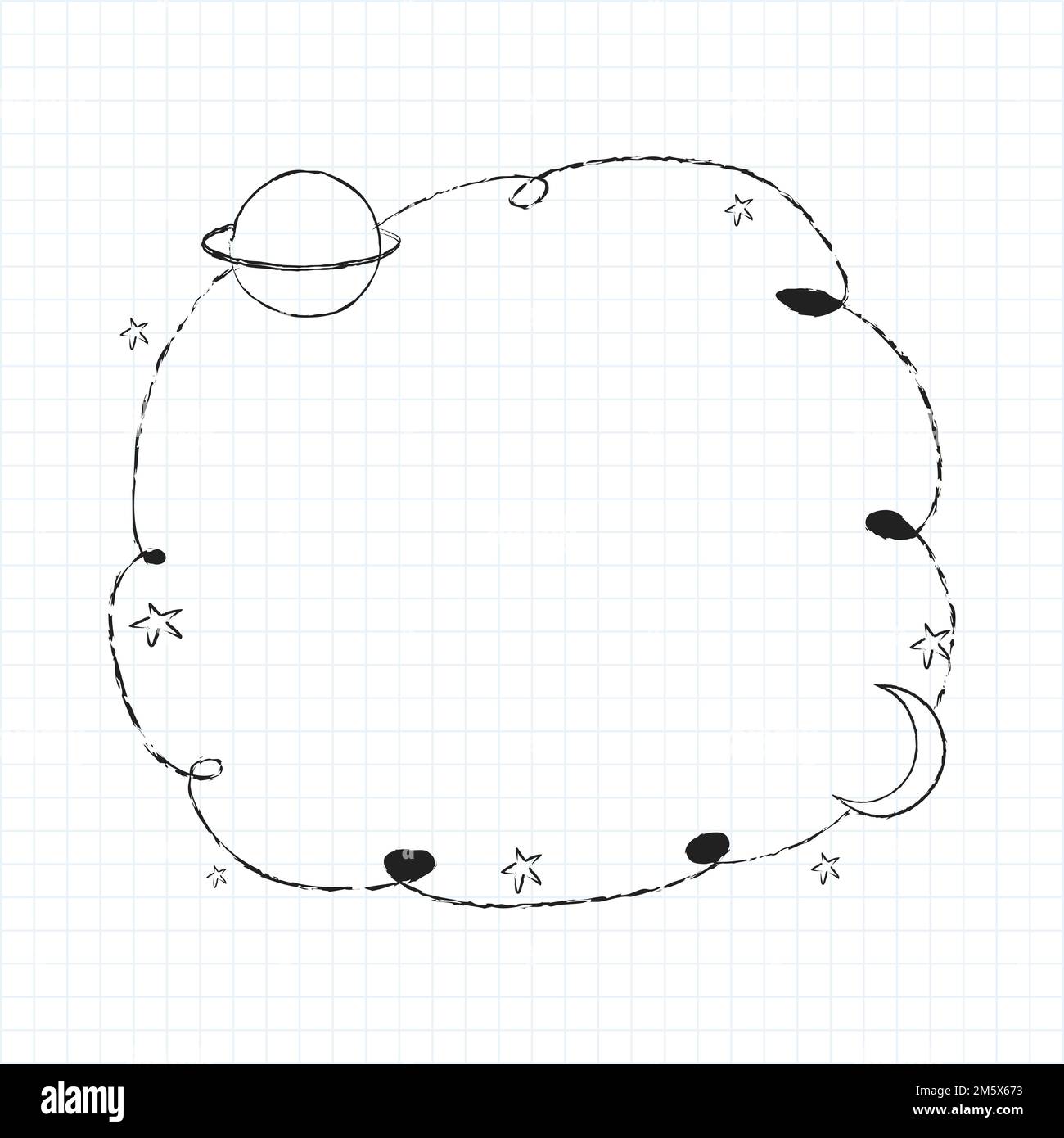 Galaxy decorated minimal line art frame vector Stock Vector