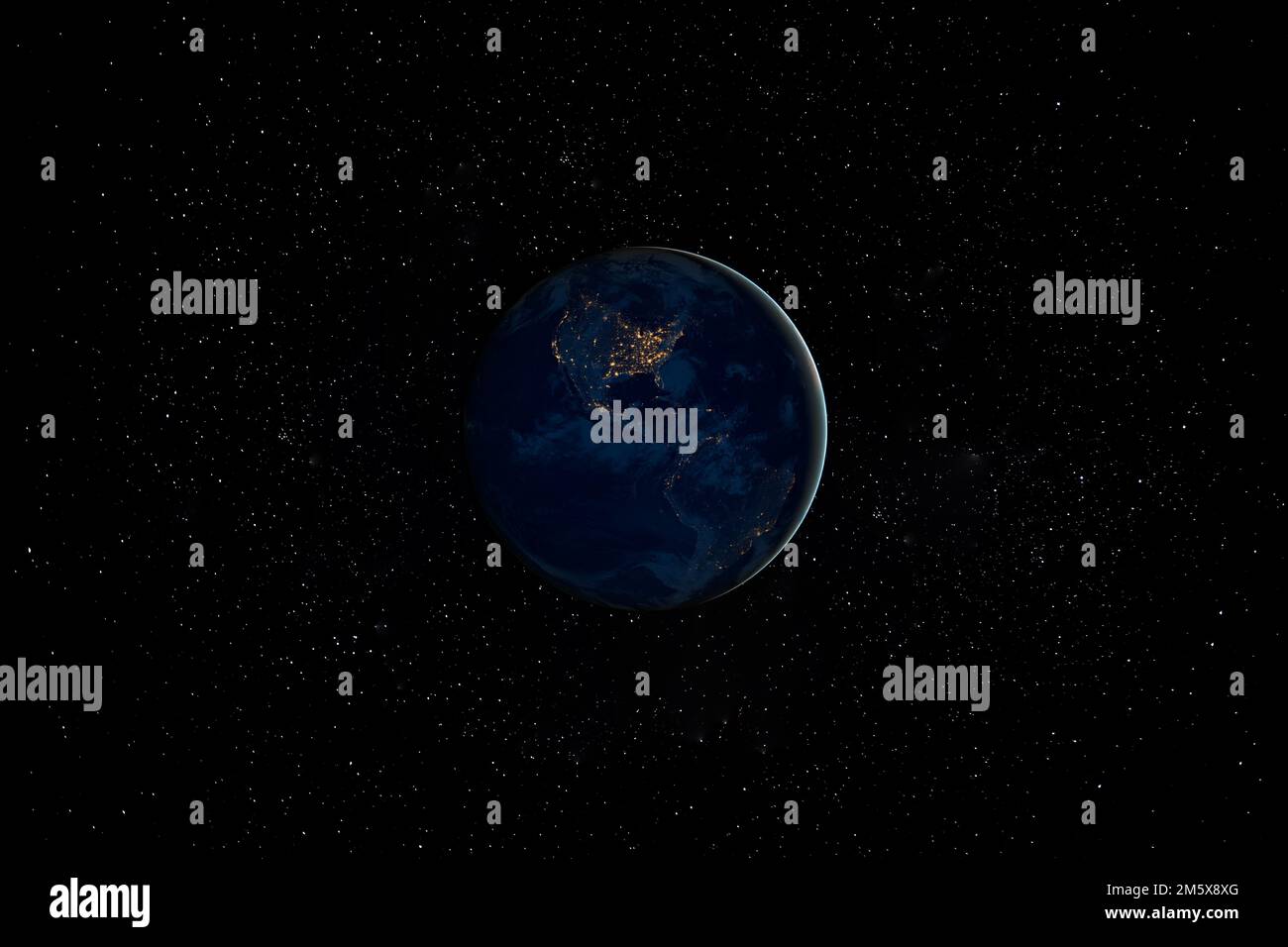 Planet Earth at dark night in Space surrounded by Stars. This image elements furnished by NASA. Stock Photo