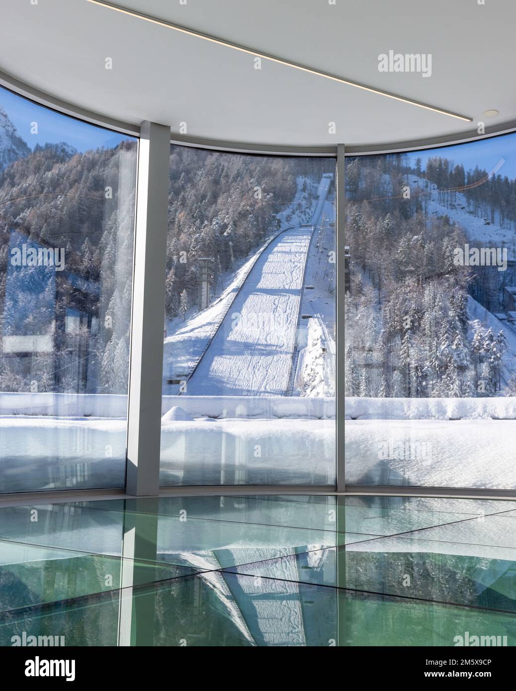 Slovenia, Ratece - 12 December 2022: Ski Jump in Planica near Kranjska Gora Slovenia covered in snow at winter time. Stock Photo