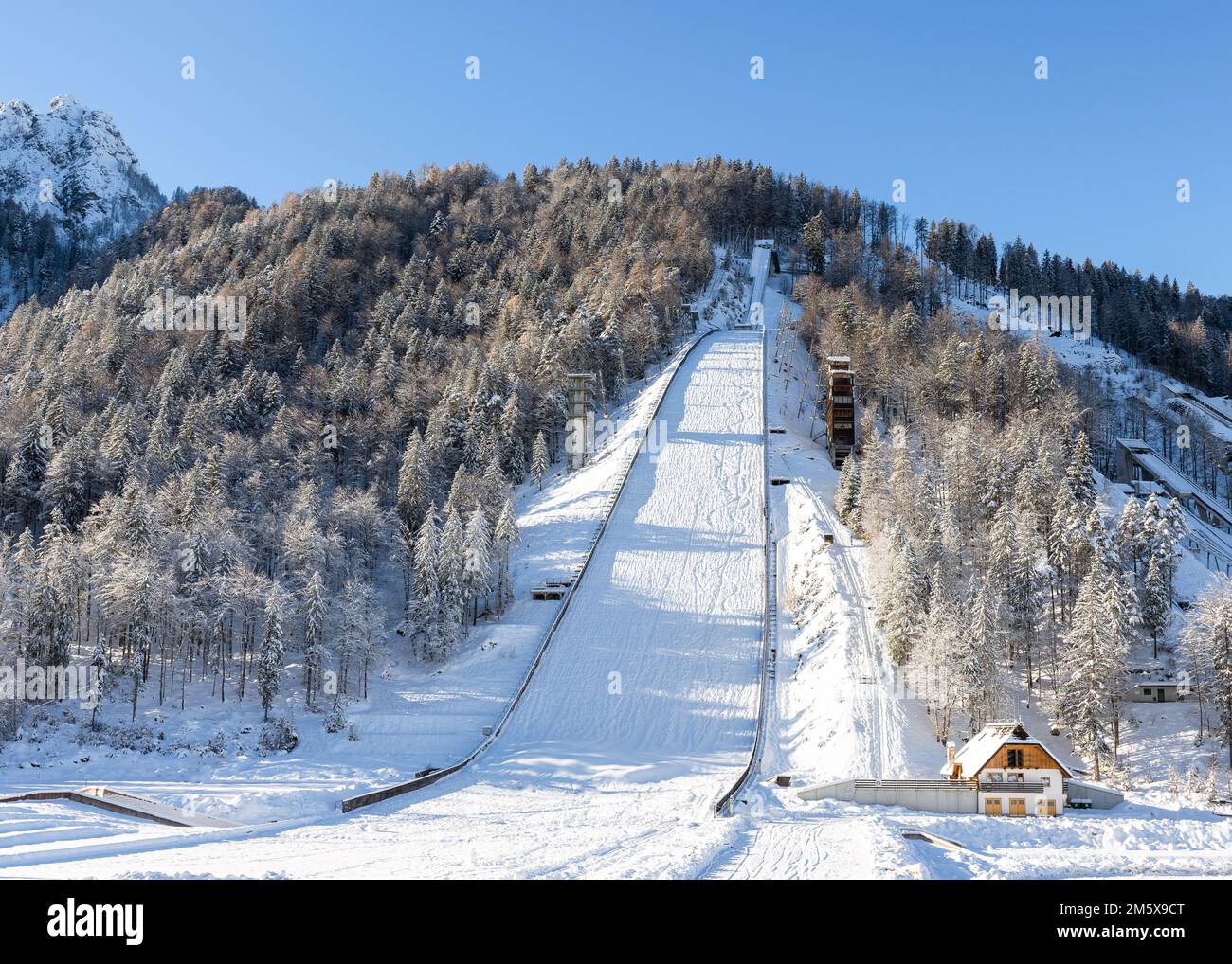 Ski Jump in Planica near Kranjska Gora Slovenia covered in snow at winter time. Stock Photo