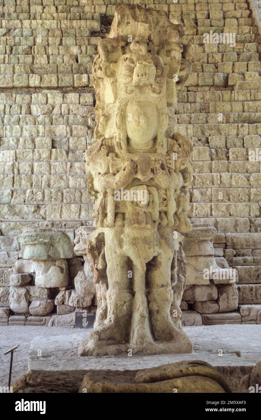 Honduras, Copan Ruins. Stella M in front of Hieroglyphic Stairway ...