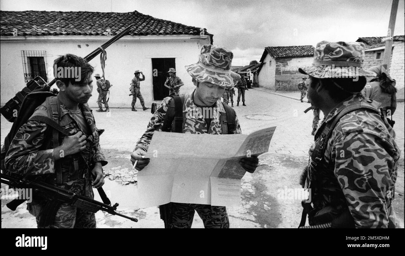 The army on patrol, Quiche province, Guatemala, March 1982 Stock Photo
