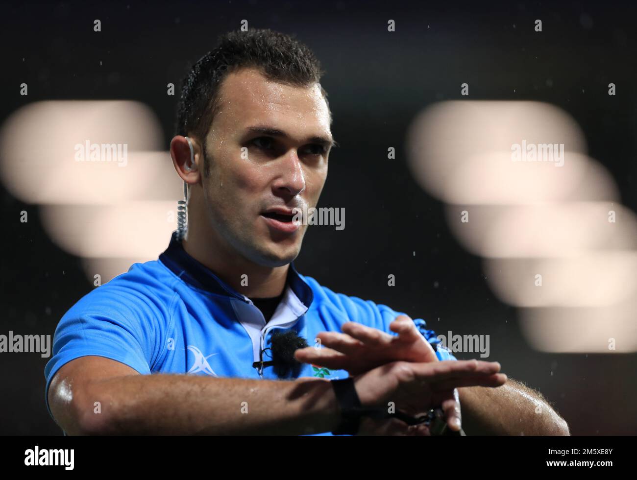 Referee Adam Leal disallows a try after a review during the Gallagher Premiership match at Kingsholm Stadium, Gloucester. Picture date: Saturday December 31, 2022. Stock Photo