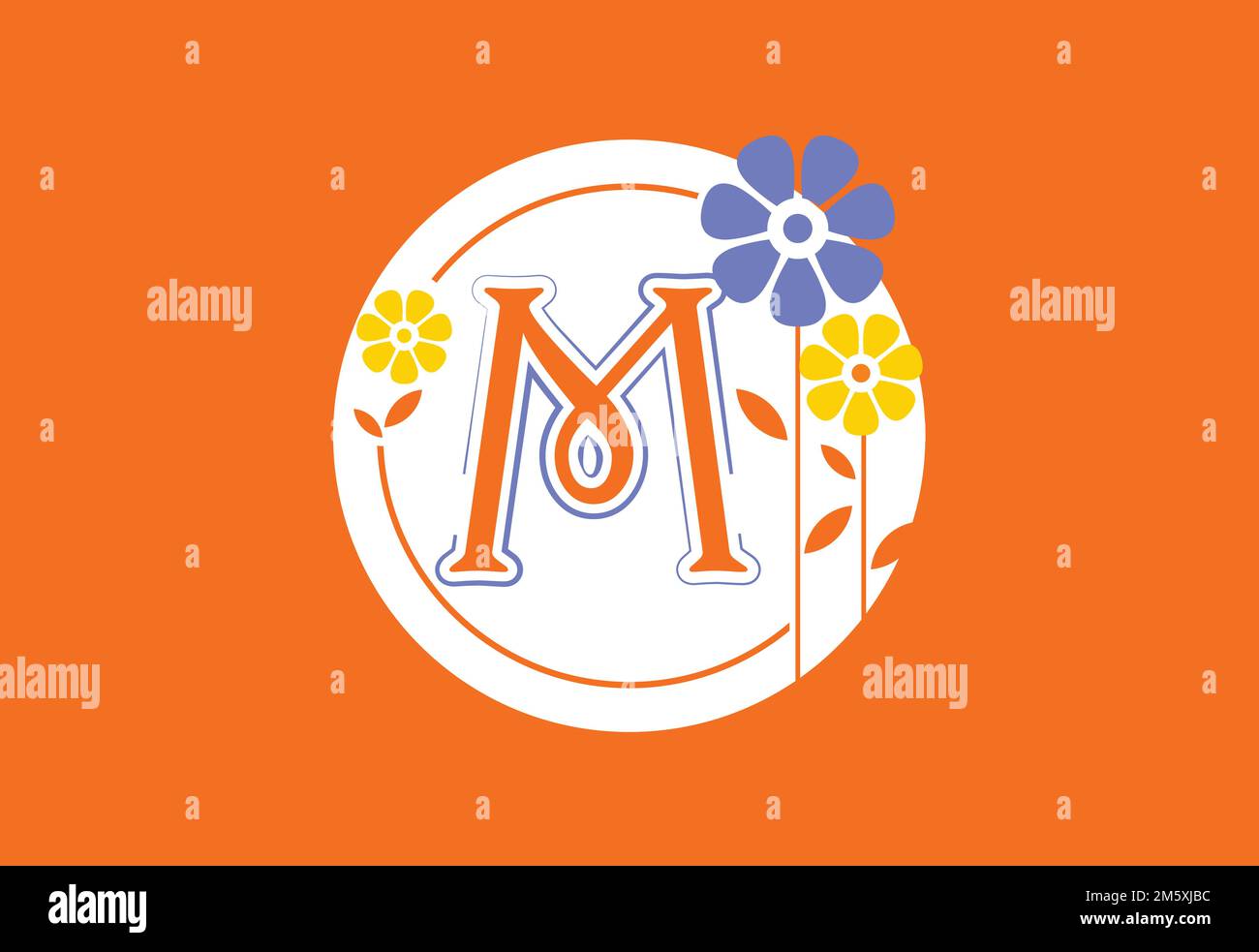 Floral monogram letter M. Initial alphabet with botanical elements ...