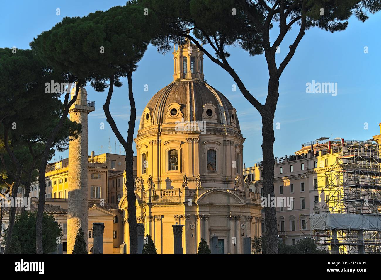 View at the Basilica Ulpia from Via dei Fori Imperiali in the late afternoon Stock Photo