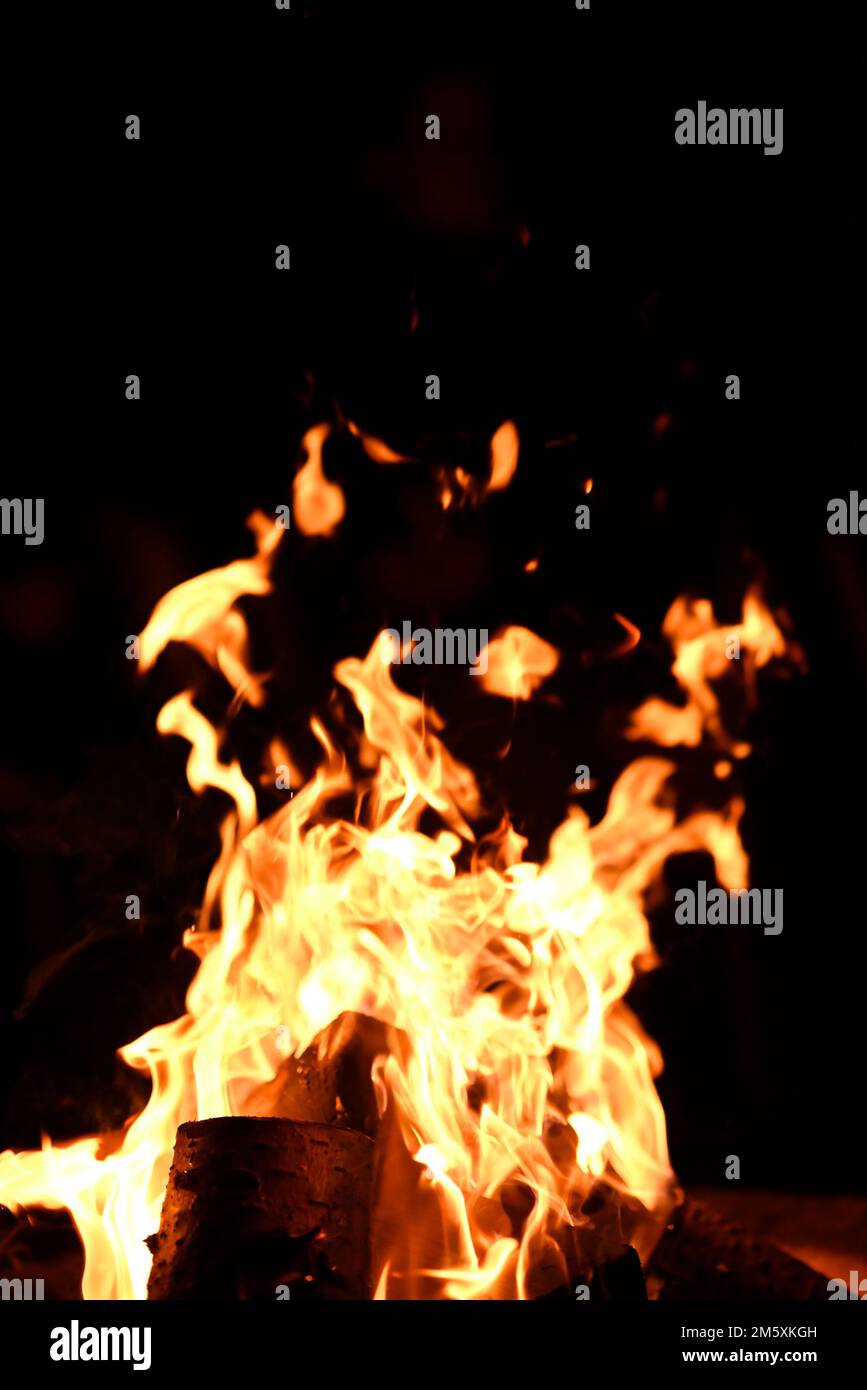 The wood burning in bonfire Stock Photo - Alamy