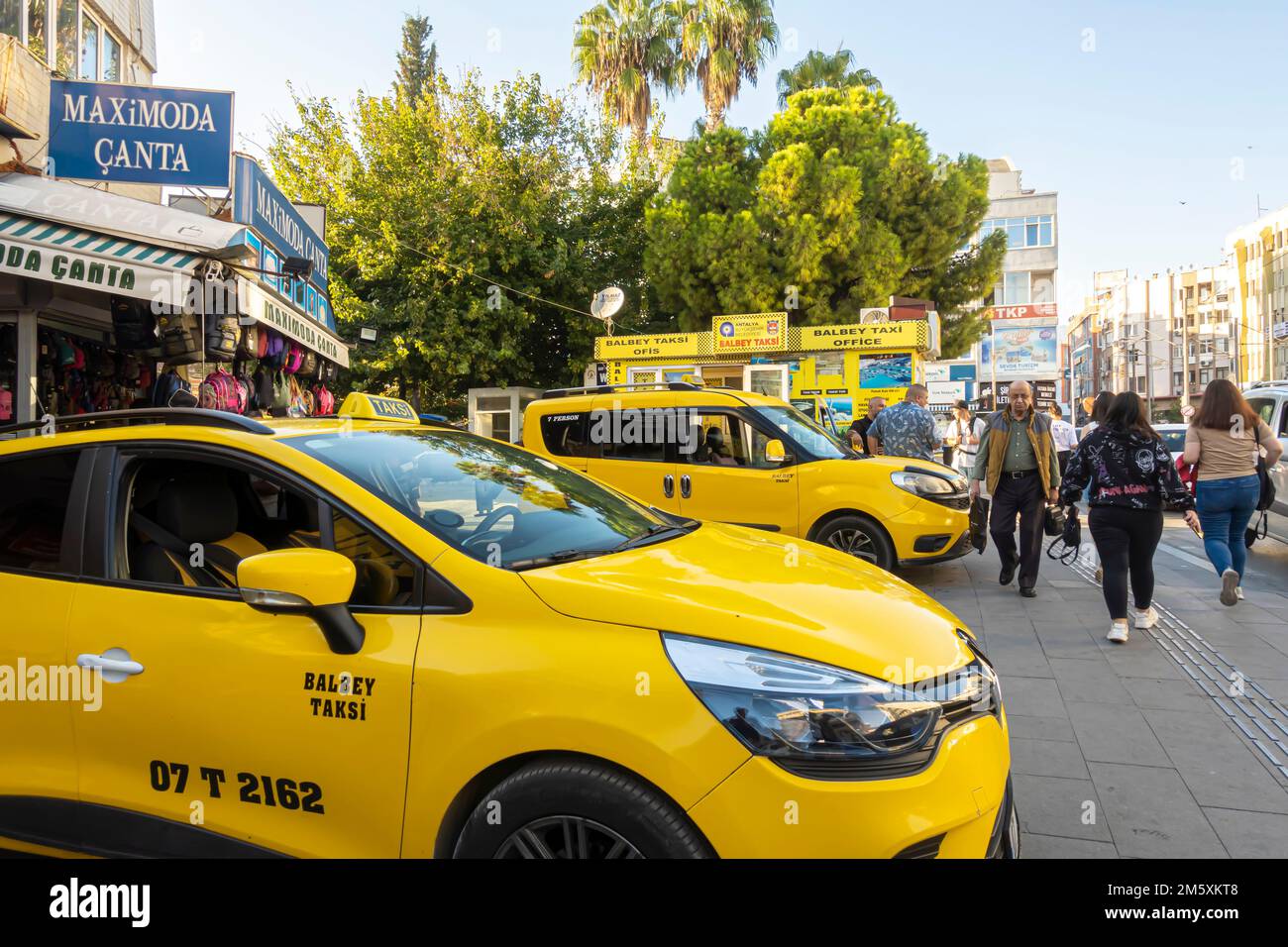 Antalya transportation and travel. Yellow taxis cabs station and stand
