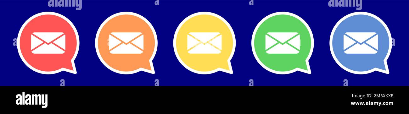 Speech bubble email icon. Email icon in various colors. Stock Vector