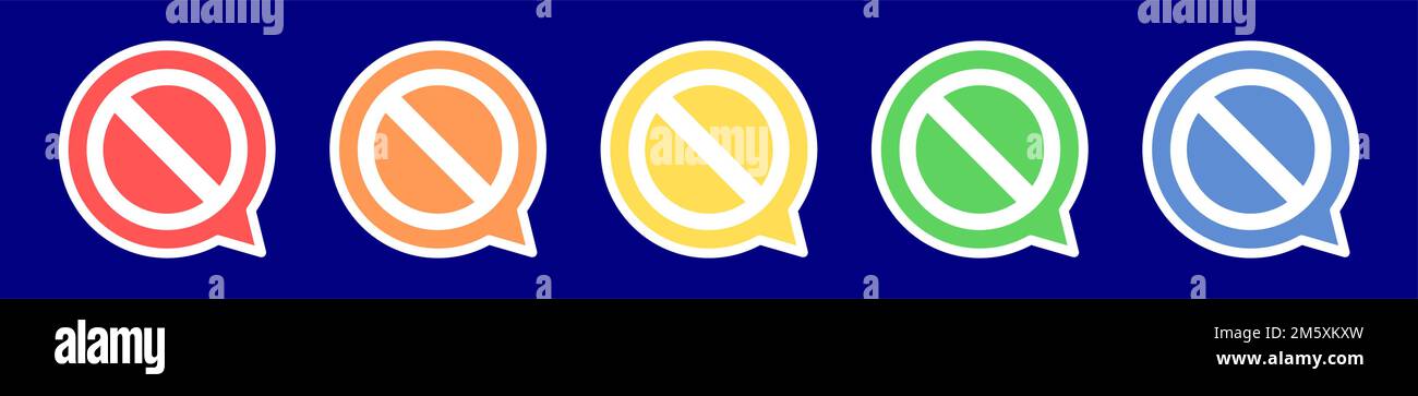 Speech bubble ban icon. Not allowed icon in various colors. Stock Vector