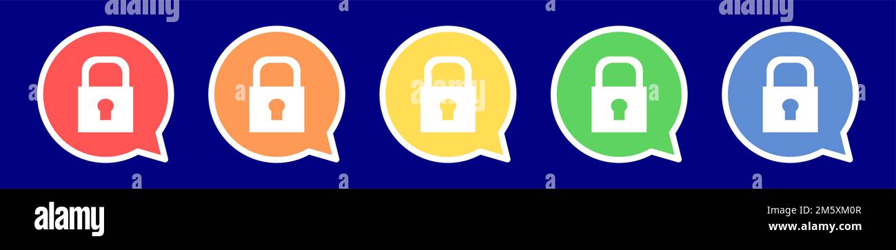 Speech bubble padlock icon. Lock icon in various colors. Stock Vector