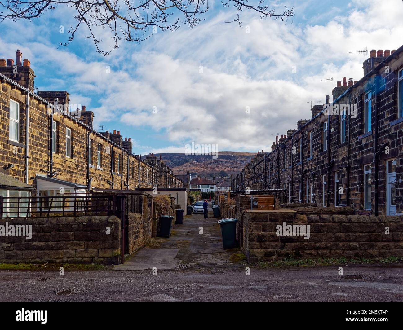 The Back Alley of the terraced houses in a street in Ilkley Town, with